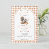Invitation Dinde à l'aquarelle d'automne Gingham Thanksgiving (Debout devant)