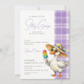Invitation Dinde Chapeau Gingham Violet Fête de Bébé Glace (Devant)