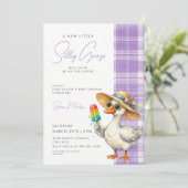 Invitation Dinde Chapeau Gingham Violet Fête de Bébé Glace (Debout devant)