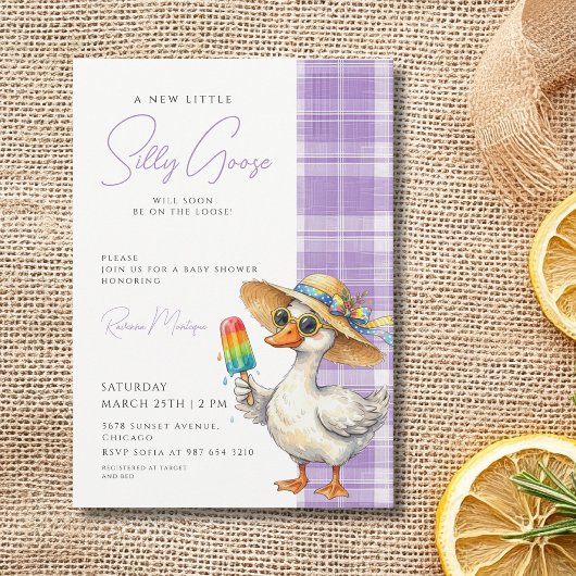Invitation Dinde Chapeau Gingham Violet Fête de Bébé Glace