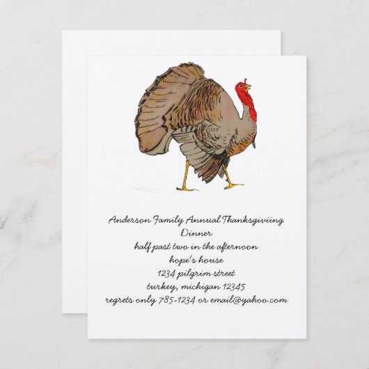 Invitation Dinde d'action de la couleur complète (Devant / Derrière)