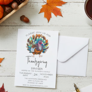 Invitation Dinde de dîner de Thanksgiving Aquarelle 