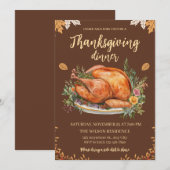Invitation Dinde de dîner de Thanksgiving Citrouilles Marron (Devant / Derrière)