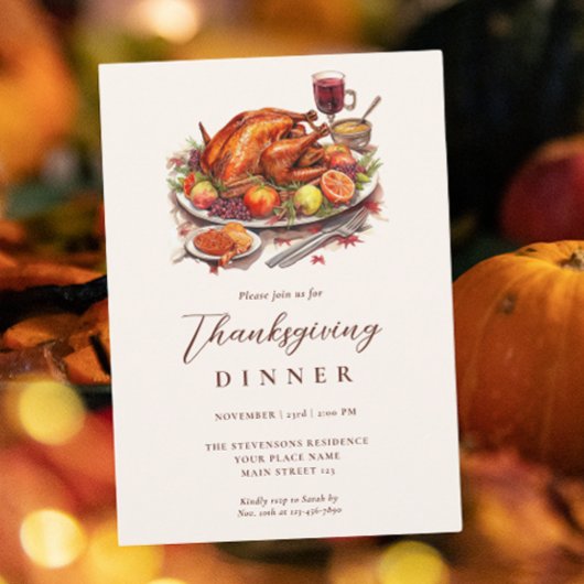 Invitation Dinde de dîner de Thanksgiving rustique