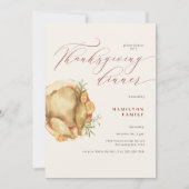 Invitation Dinde de dîner de Thanksgiving rustique élégant (Devant)