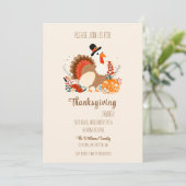 Invitation Dinde de Thanksgiving avec citrouilles, feuillage (Debout devant)