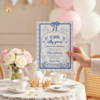 Dinde Folle Dessinée Ruban Gingham Bleu Baby Showe