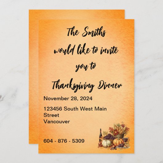 Invitation dîner (Devant / Derrière)