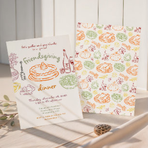 Invitation Dîner Amusant de Friendsgiving Dessiné à la Main