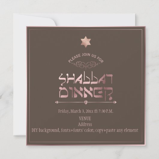 Invitation Dîner-arrière - plan PixDezines Gold Shabbat Rose/ (Dos)