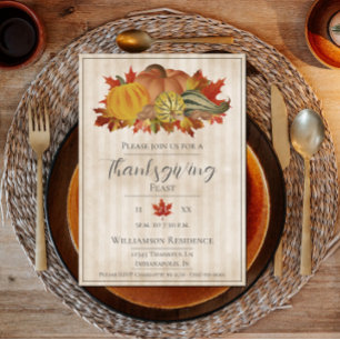 Invitation Dîner Beige Thanksgiving Citrouilles et Squash