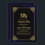 Invitation Dîner Black and Gold Surprise 50th Birthday<br><div class="desc">Une surprise noire et or à 50e anniversaire invitation de dîner fête.</div>