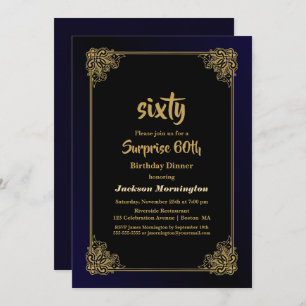 Invitation Dîner Black and Gold Surprise 60e anniversaire