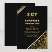 Invitation Dîner Black and Gold Surprise 60e anniversaire (Devant / Derrière)
