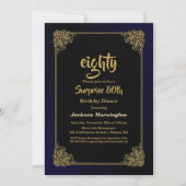 Invitation Dîner Black and Gold Surprise 80e anniversaire (Devant)