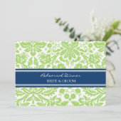 Invitation Dîner bleu de répétition de damassé de chaux (Debout devant)