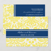 Invitation Dîner bleu de répétition de damassé de citron (Devant / Derrière)