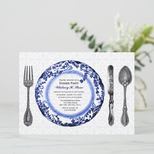 Invitation Dîner Bleu Fin (Debout devant)