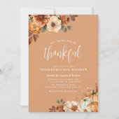 Invitation dîner bohème automne fleuri orange grise (Devant)
