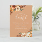 Invitation dîner bohème automne fleuri orange grise (Debout devant)