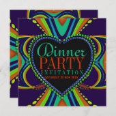 Invitation Dîner Bohème Funky Party Blue Green (Devant / Derrière)