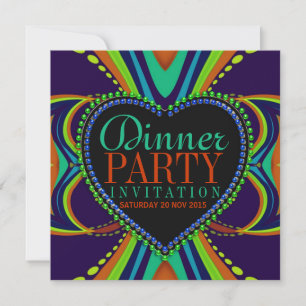 Invitation Dîner Bohème Funky Party Blue Green