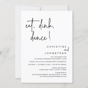 Invitation Dîner, Boire, Danse, Mariage Elopement
