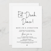 Invitation Dîner, Boire, Danse, Mariage Elopement (Devant / Derrière)