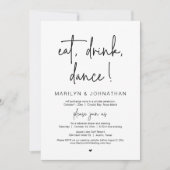 Invitation Dîner, Boire, Danse, Mariage Elopement (Devant)