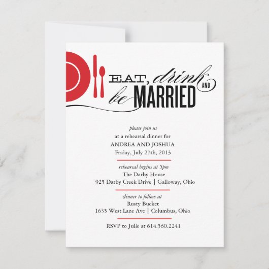 Invitation Diner, boire et se marier Dîner de répétition Invi (Devant)
