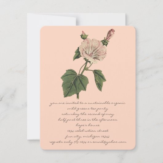 Invitation Dîner Botanique Rose Vintage Peach (Devant)