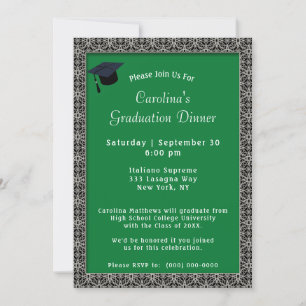 Invitation Dîner Cadre noir Casquette Green Graduation