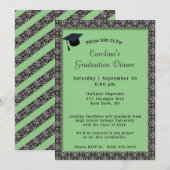 Invitation Dîner Cadre noir Casquette Lumière Vert Graduation (Devant / Derrière)