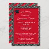 Invitation Dîner Casquette noir cadre rouge Graduation (Devant / Derrière)