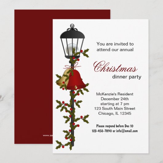Invitation Dîner Christmas Bells (Devant / Derrière)