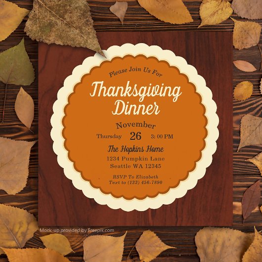 Invitation Dîner citrouille Pie Thanksgiving