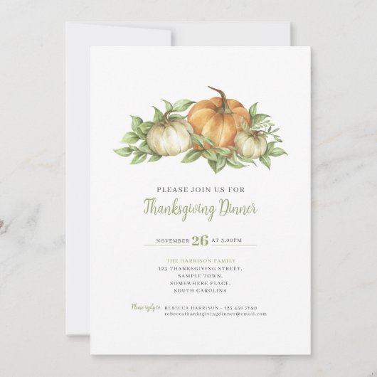 Invitation Dîner Citrouille Thanksgiving (Devant)