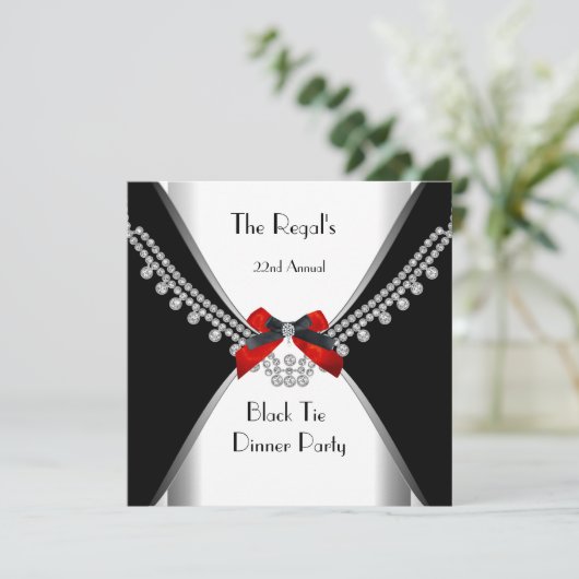 Invitation Dîner Cravate Noir Blanc Red Bow Party 3 (Debout devant)