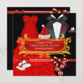 Invitation Diner Cravate Noir Noir de Noël Entreprise (Devant / Derrière)