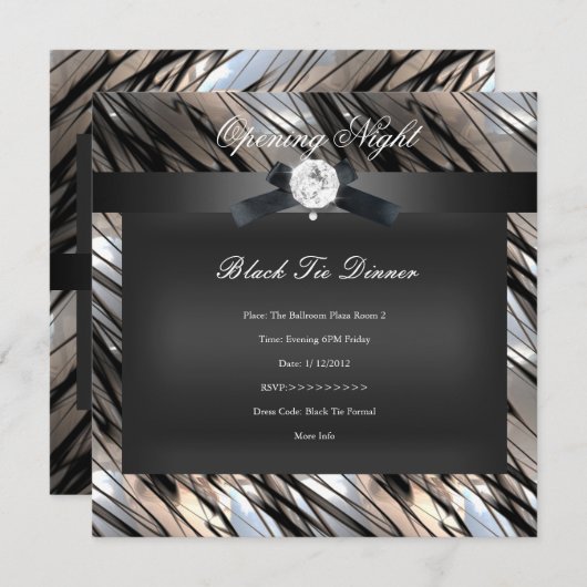 Invitation Dîner Cravate noir Silver Sepia noir (Devant / Derrière)