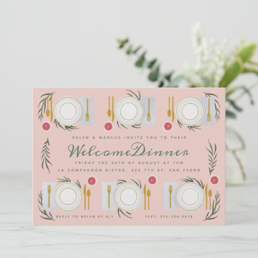 Invitation Dîner d'accueil de table illustré (Debout devant)