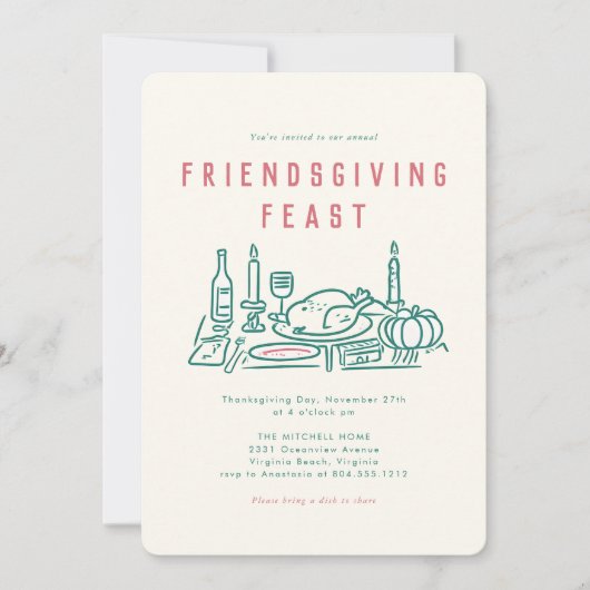 Invitation Dîner d'action amicale illustré à la main (Devant)