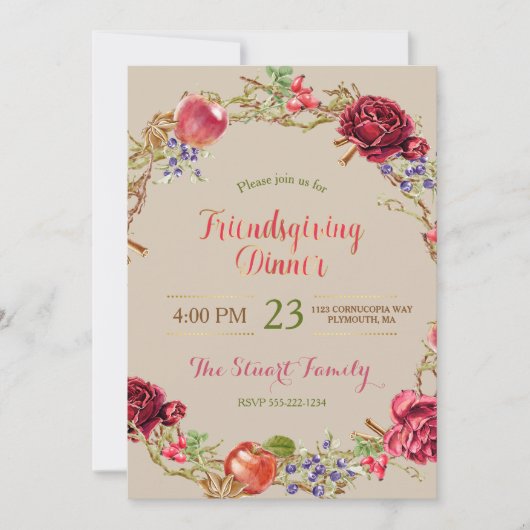 Invitation Dîner d'action amicale Pommes d'automne cannelle R (Devant)