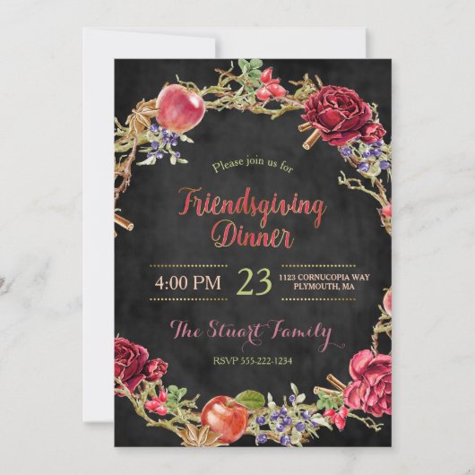 Invitation Dîner d'action amicale Pommes d'automne cannelle R (Devant)