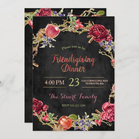 Invitation Dîner d'action amicale Pommes d'automne cannelle R (Devant / Derrière)