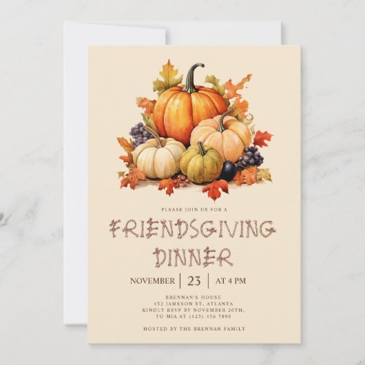 Invitation Dîner d'action citrouille (Devant)