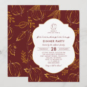 Invitation Dîner d'Action d'Ami Bourgogne Feuille Citrouille (Devant / Derrière)