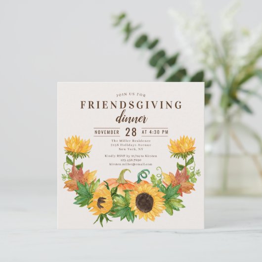 Invitation Dîner d'action d'amitié Citrouille de tournesol ru (Debout devant)