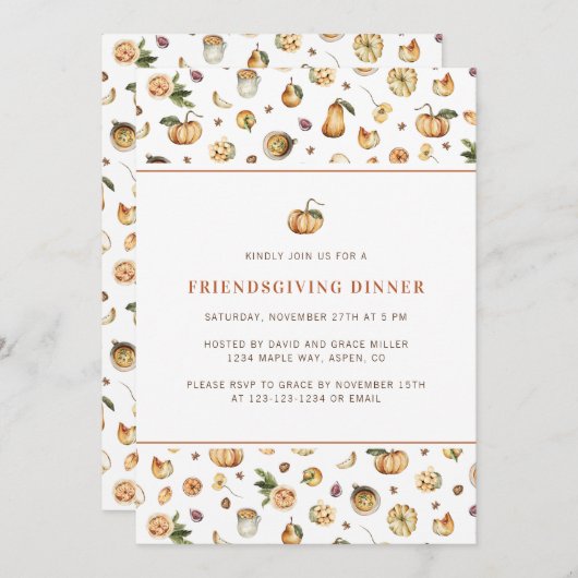 Invitation Dîner d'action d'amitié Dîner d'automne Citrouille (Devant / Derrière)