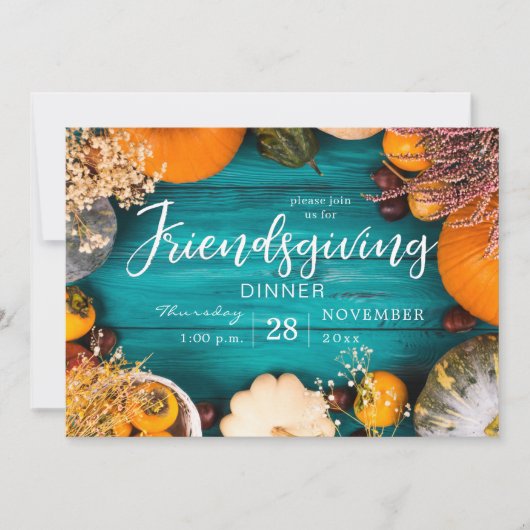 Invitation Dîner d'action d'amitié Fête Citrouille bleu (Devant)